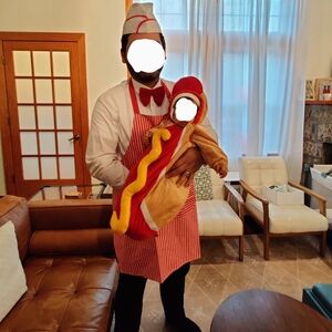 Hotdog vendor and baby hotdog costumes